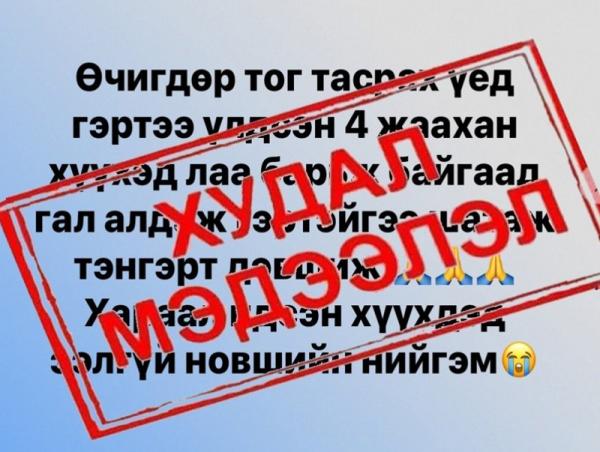 ОБЕГ: "Тог тасрах үед гэртээ үлдсэн 4 хүүхэд лаа барьж байгаад гал алдаж гэртэйгээ шатаж нас барсан" гэх мэдээлэл худал